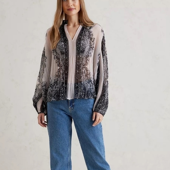 Anthropologie Sheer Black and Cream Blouse - Picture 3 of 9